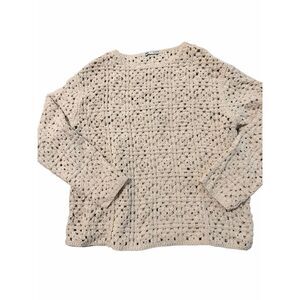 Zara Beige Crochet Knit Sweater Size S Open Weave Pattern Long Sleeve Boho Top